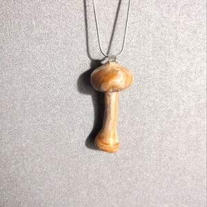 Marbled Mushroom Necklace with silver chain